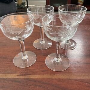Vintage Fostoria Crystal Spray Pattern Cordial Glasses  4” Set of 4